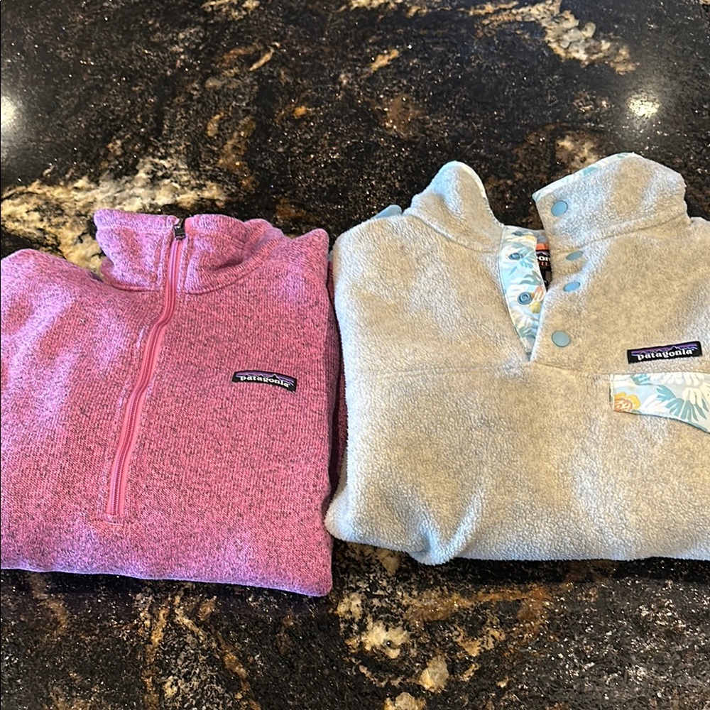 Patagonia Pink and Beige Fleece Pullovers
